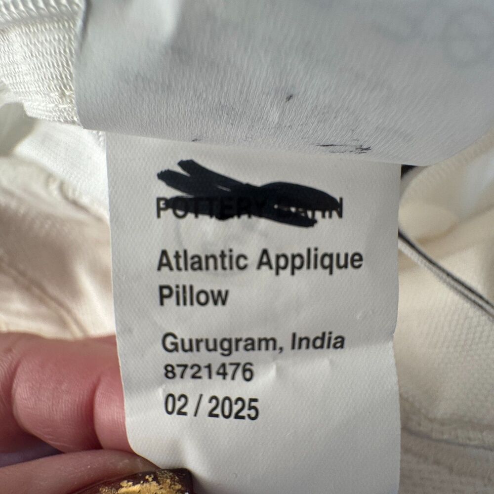 Pottery Barn Atlantic Applique Pillow Cotton Linen Blend Square 20" Square - Picture 5 of 11